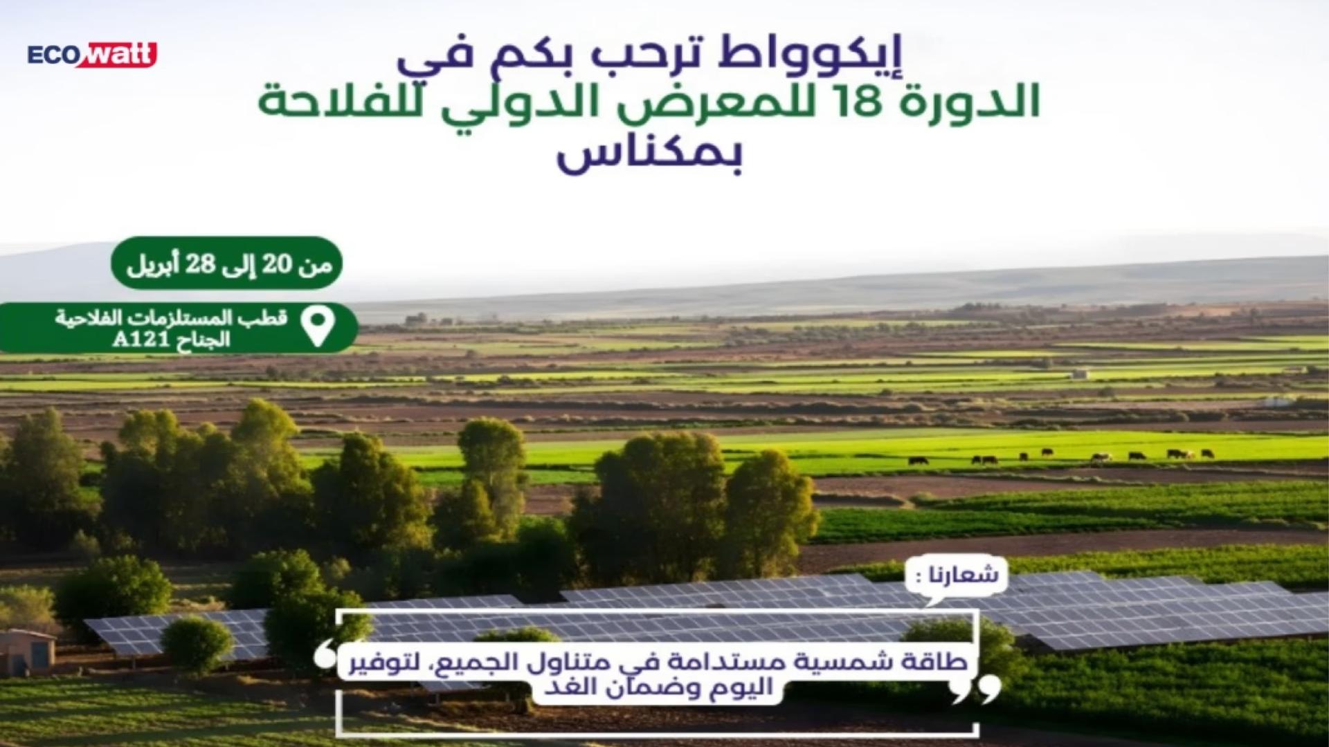 Du 20 au 28 Avril, Ecowatt présente à la 18ᵉ édition du Salon International de l’Agriculture 2026 à Meknès